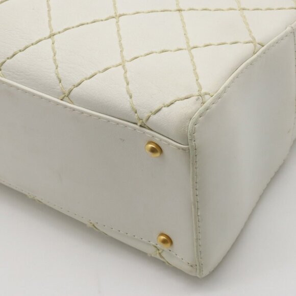 Authentic CHANEL CC Wild Stitch Vintage Quilted Bowler Hand Bag Tote Lambskin - Picture 9 of 11